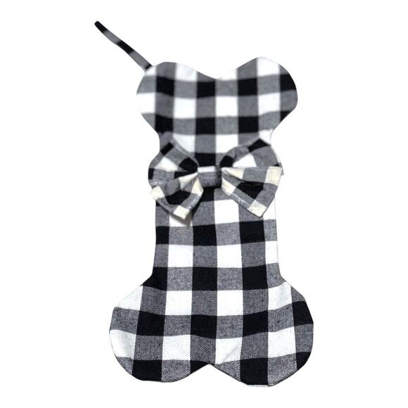 Pet Dog Christmas Stocking - Plaid Bone with Bow - Picture 1 of 6